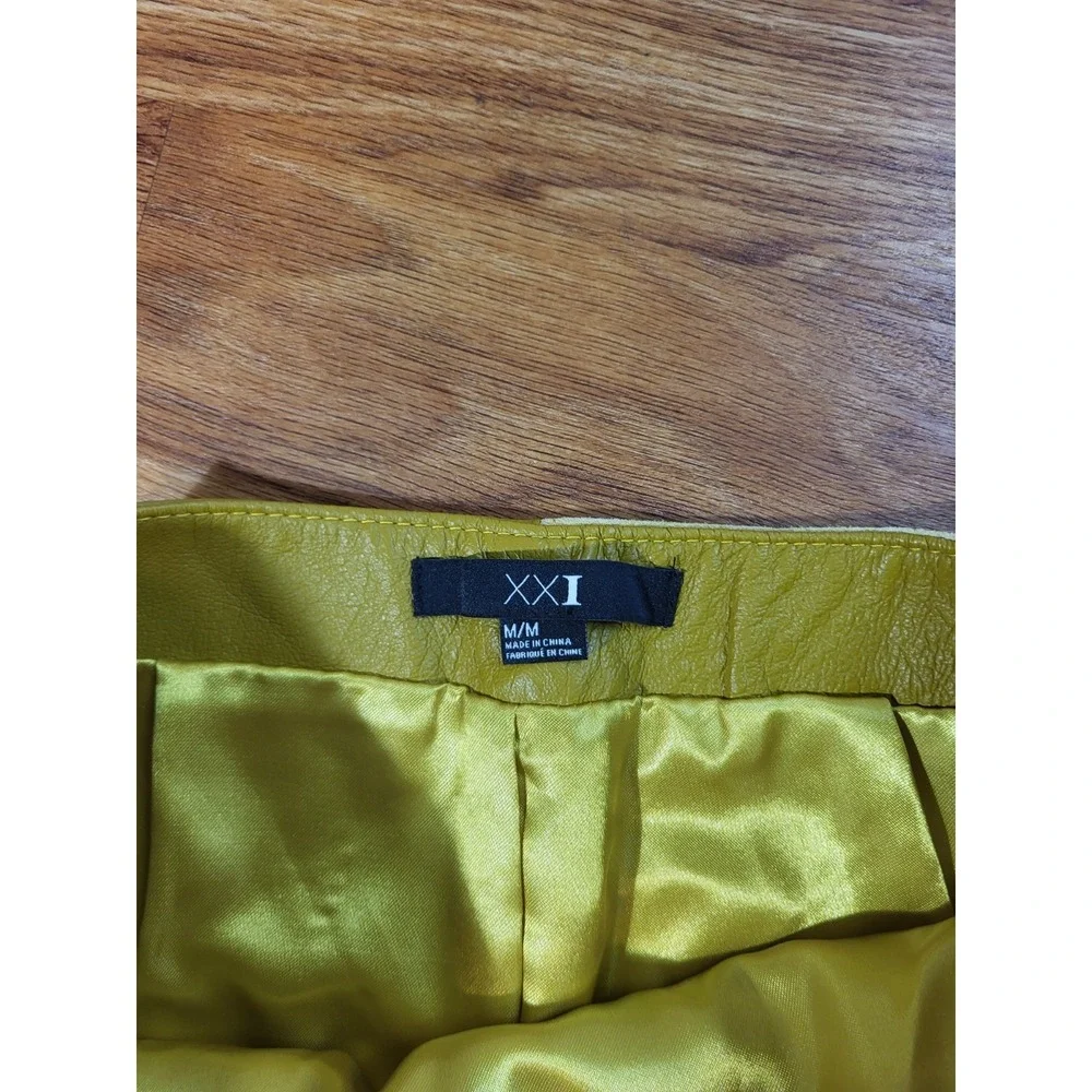Vintage Forever 21 Mustard Yellow Leather Patchwork Mini Skirt Size M